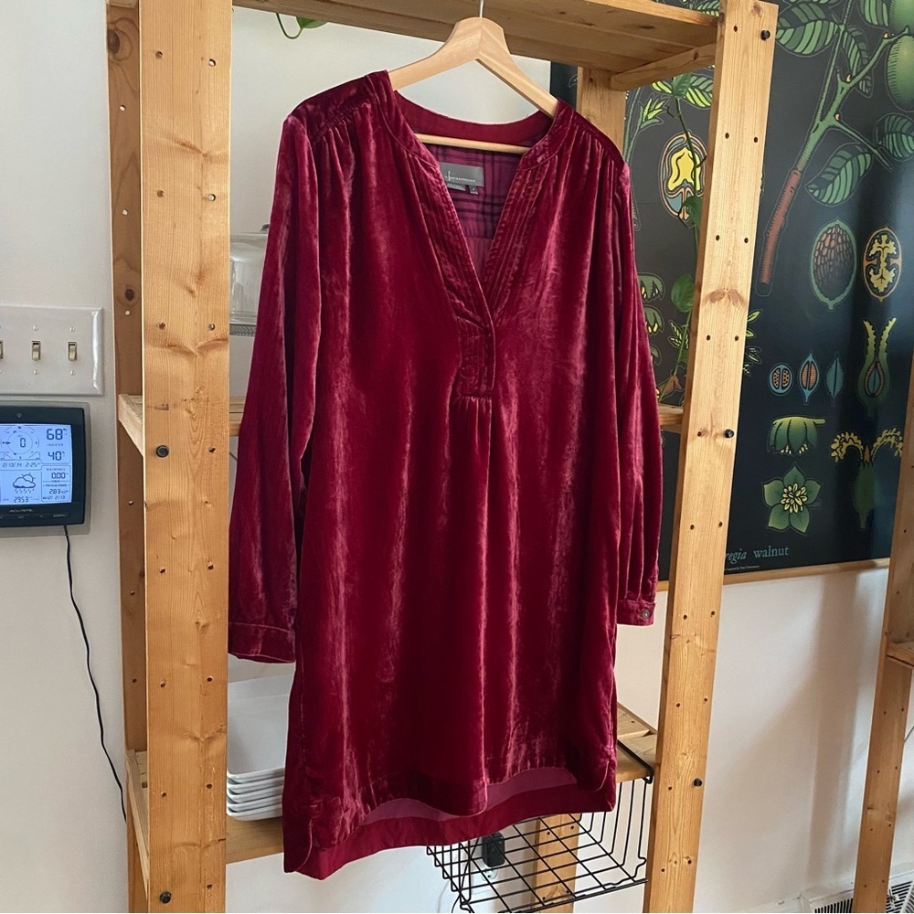 Anthropologie Berry Pink Velvet Melody Long Sleeve Mini Tunic Dress Small - Picture 5 of 14